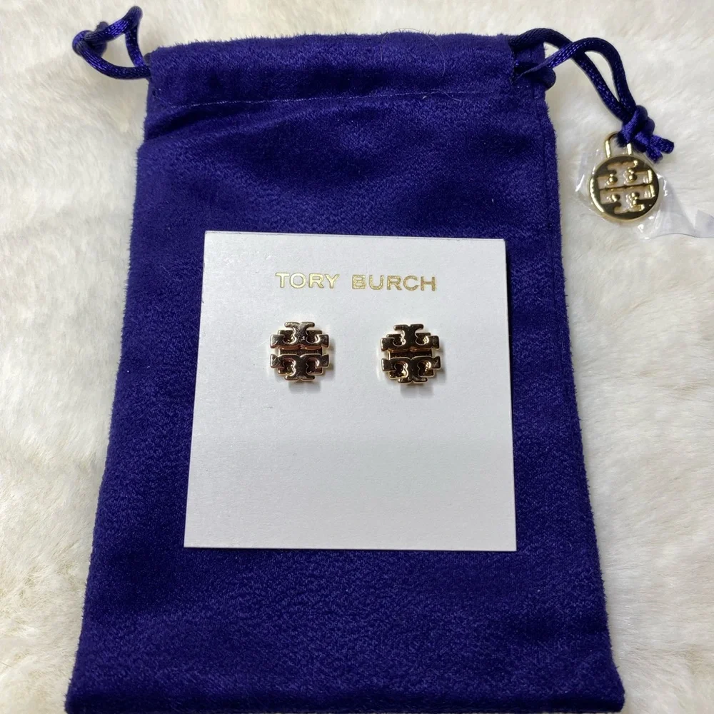 NWT! Tory Burch Small T Logo Stud Earrings Gold - Picture 1 of 4